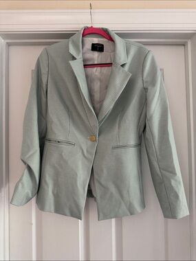 Tahari Mint Green Micro-Check Single-Button Blazer